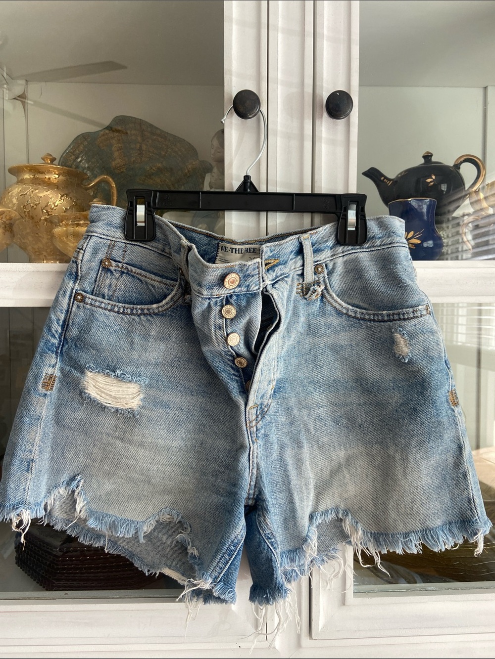 We The Free - Light Blue Distressed Denim Shorts.